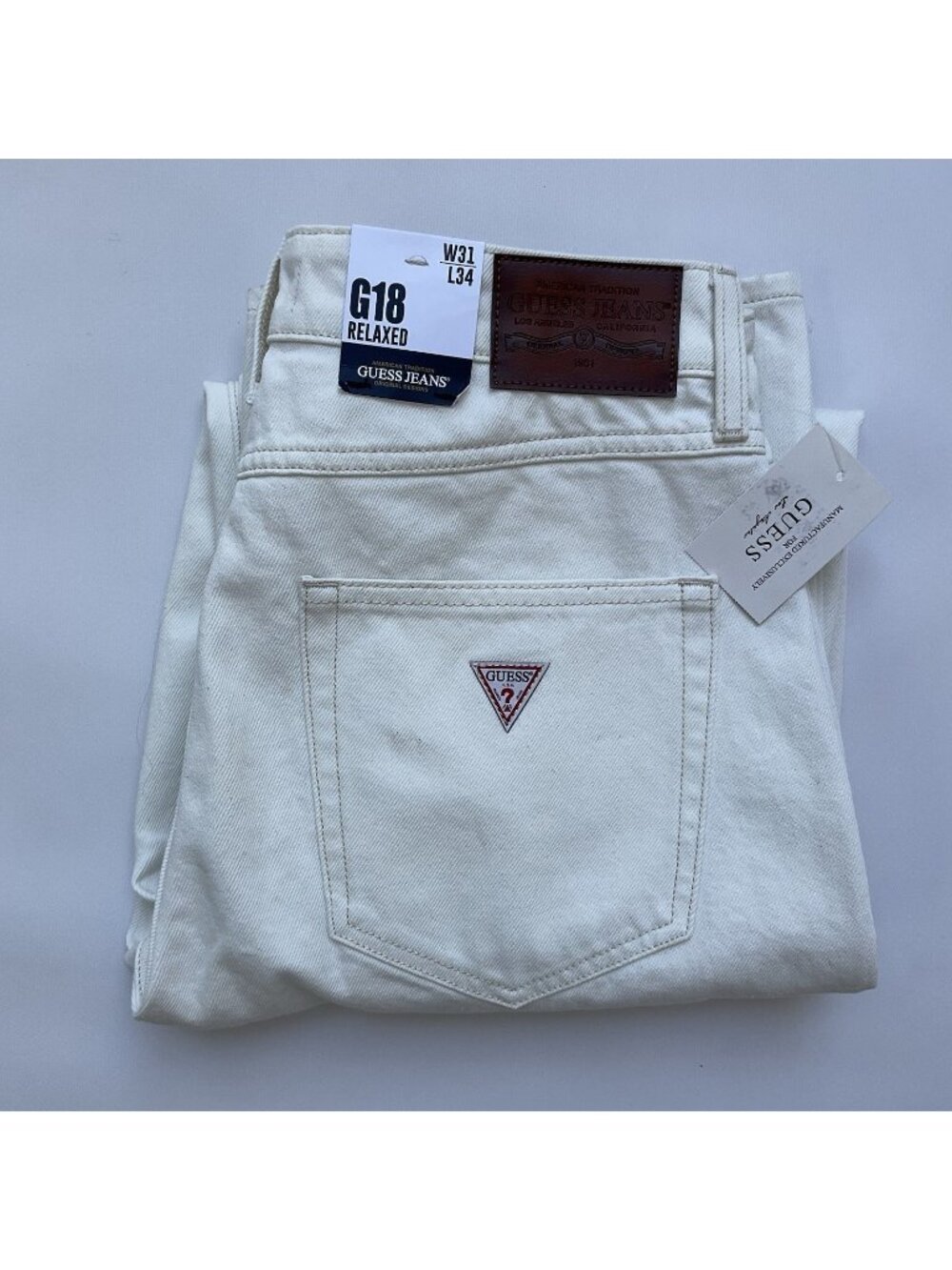 Guess Men's Originals G18 Jeans Relaxed Fit In White Size 31X34